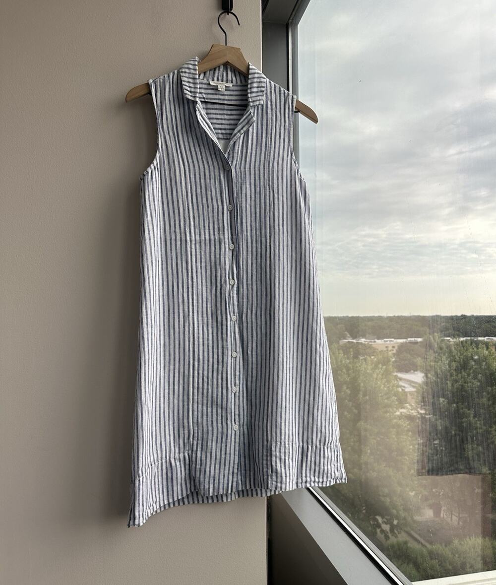 beachlunchlounge collection Shirt Dress Blue White Striped Collared S/P